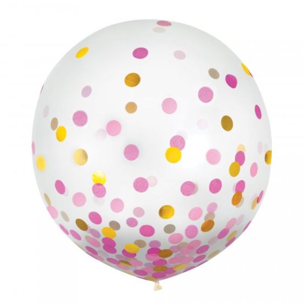 Stylish pink and gold confetti latex balloons (60cm) ideal for parties and celebrations, adding glamour to any event decor.