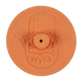 Hamsa Terracotta Incense Plate featuring intricate Hamsa design, perfect for adding peace and decor to your spiritual space.