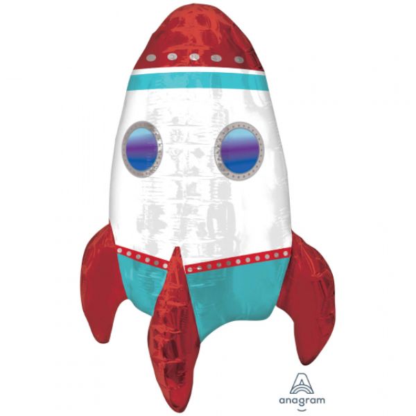 Vibrant 40cm x 53cm Decor Rocket Ship foil balloon, ideal for space-themed parties and durable for reuse.