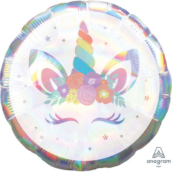 Jumbo iridescent unicorn balloon, 71cm foil, perfect for vibrant birthday and themed party decorations.