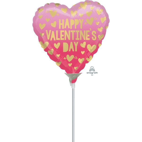 10cm pink ombre foil balloon with "Happy Valentine's Day" message, perfect for romantic celebrations and decorations.