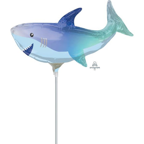 Mini Shape Shark foil balloon, vibrant and playful, perfect for ocean-themed parties and children's events, air inflation required.