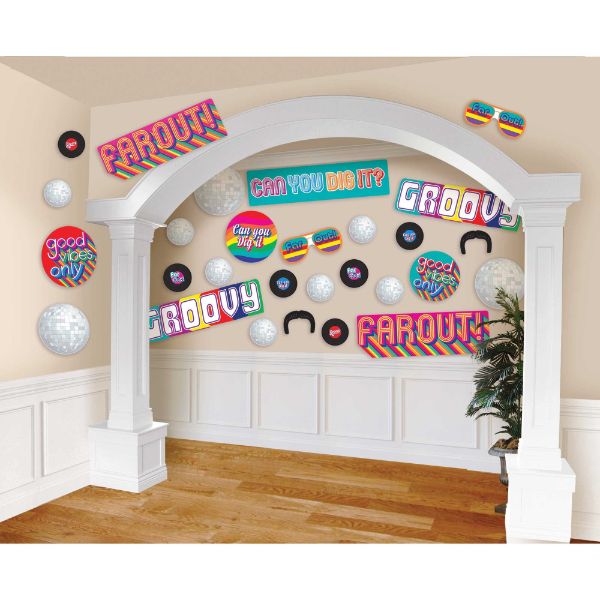 Vibrant 70's-themed cutouts in various sizes, perfect for creative arts, scrapbooking, and retro party decor. Pack of 30.