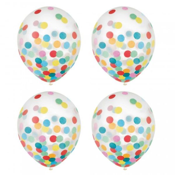 Latex Balloons 30cm & Confetti Multi-Coloured (Pack of 6)