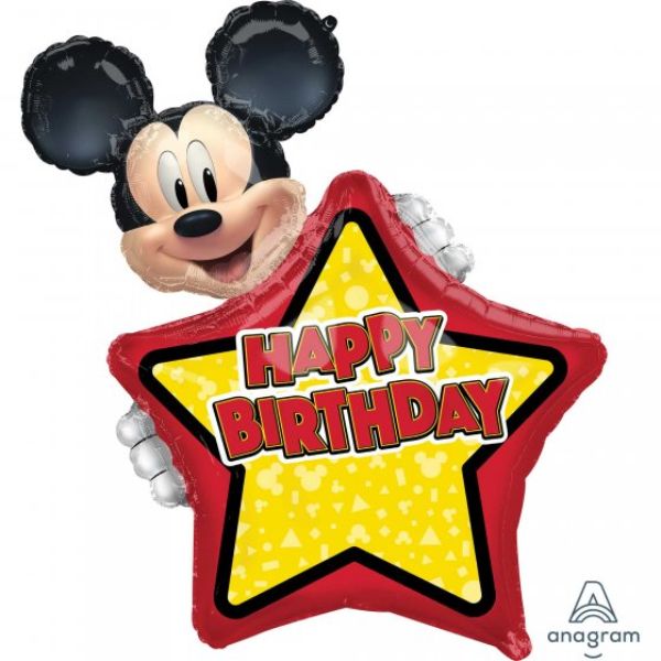 Personalized XL Mickey Mouse balloon, 63cm x 76cm, vibrant colors, perfect for Disney-themed birthday celebrations.