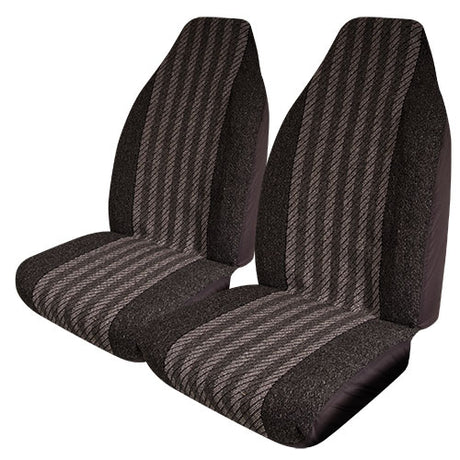 Front seat covers in Roadstar Grey, durable polypropylene, easy slip-on fit, stylish upgrade for any vehicle.