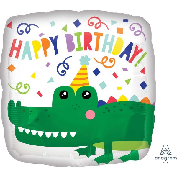 45cm self-sealing foil balloon with playful gator design, perfect for vibrant birthday celebrations.