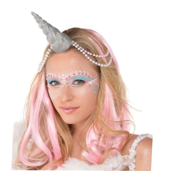 Silver glittered unicorn horn headband, perfect for parties and costumes, adding sparkle and whimsy for all ages.