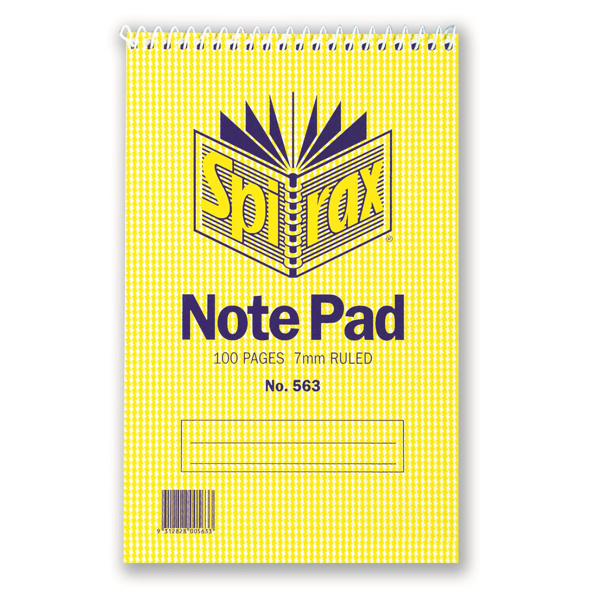 Spirax 563 top-bound notebook, 200x127mm, 100 pages, 8mm ruled lines, durable cover, ideal for note-taking and brainstorming.