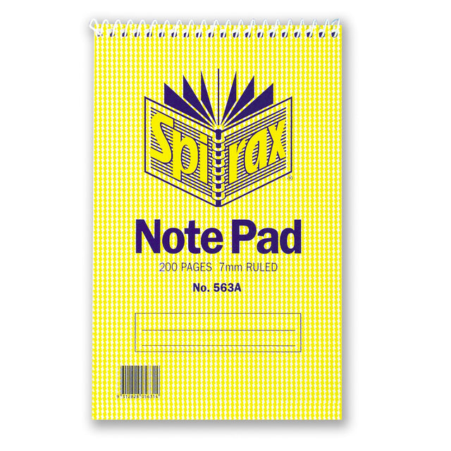 SPIRAX 563A top-opening notebook, 200x127mm, 200 pages, 8mm ruled lines, sturdy covers, ideal for notes and sketches. Pack of 10.