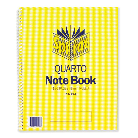 Spirax 593 Quarto notebook with 120 ruled pages, side-bound for easy writing and sturdy covers for protection.