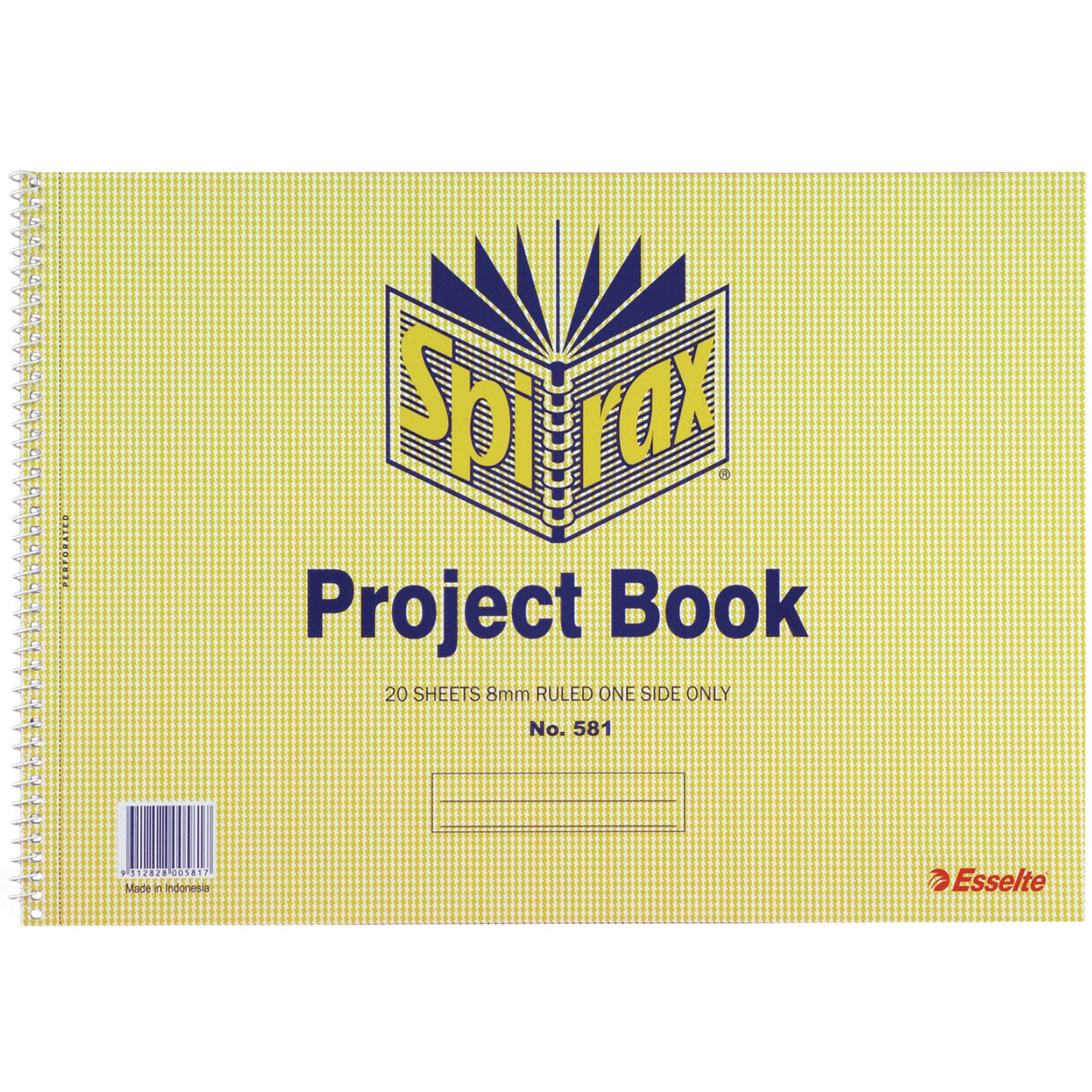 Spirax 581 Project Book, 252x360mm, 20 leaves, ruled one side, blank the other, ideal for notes and sketches, side-bound design.