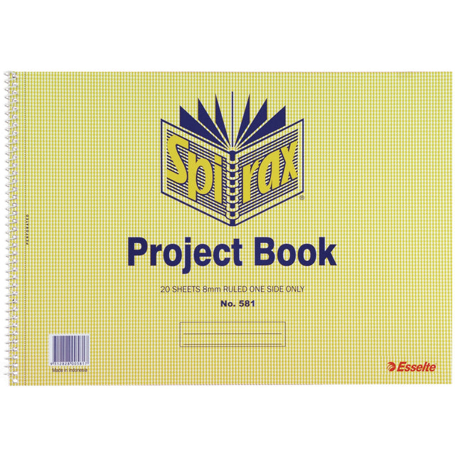 Spirax 581 Project Book, 252x360mm, 20 leaves, ruled one side, blank the other, ideal for notes and sketches, side-bound design.