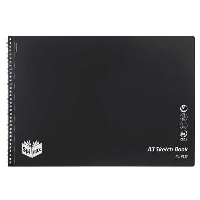 Spirax P533 A3 sketchbook with 40 acid-free pages, black wire binding, and stylish cover, perfect for artists and students.