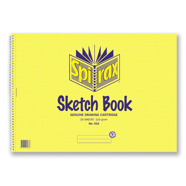 Spirax 533 A3 sketchbook with 110gsm acid-free paper, 20 perforated sheets, and durable spiral binding for easy use.