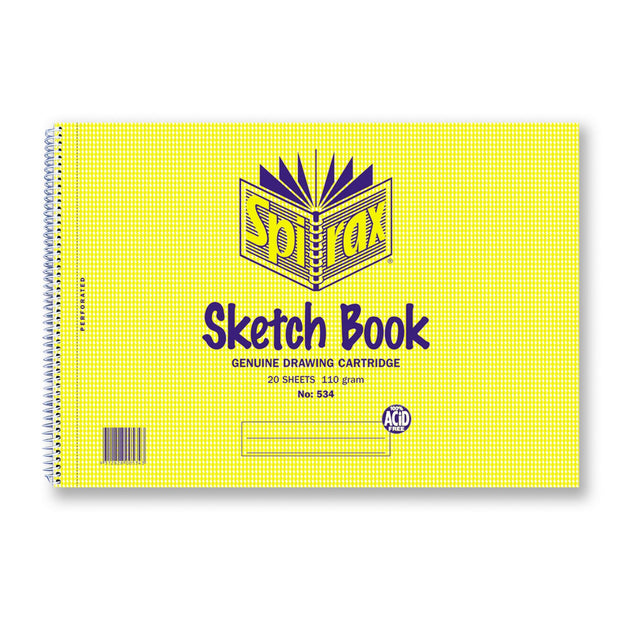 Spirax 534 A4 Sketch Book with 20 acid-free sheets, spiral binding, and side opening for easy access and removal.