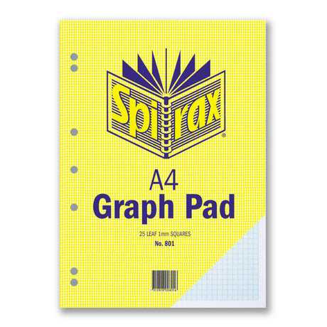 Spirax 801 Graph Pad A4 with 1mm green grid, 25 glue-bound leaves, ideal for precise sketching and organized note-taking.