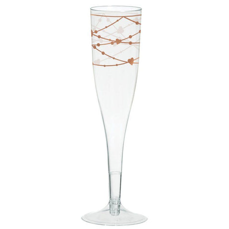 Navy plastic champagne glasses with elegant hot-stamped designs, perfect for weddings and celebrations (pack of 16).