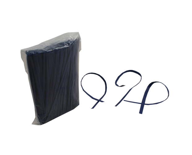 Durable blue plastic twist ties, 150mm long, perfect for organizing and bundling items in various applications.