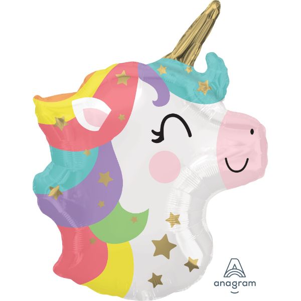 Vibrant XL Baby Unicorn Head balloon, perfect for enchanting parties and celebrations with a magical touch.