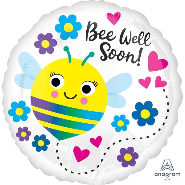 Cheerful 45cm Bee Well Soon balloon, perfect for uplifting spirits with vibrant colors and a fun bee design.