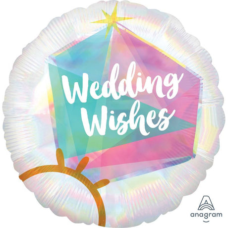 Iridescent 45cm wedding ring, capturing light with a magical holographic effect for weddings and celebrations.