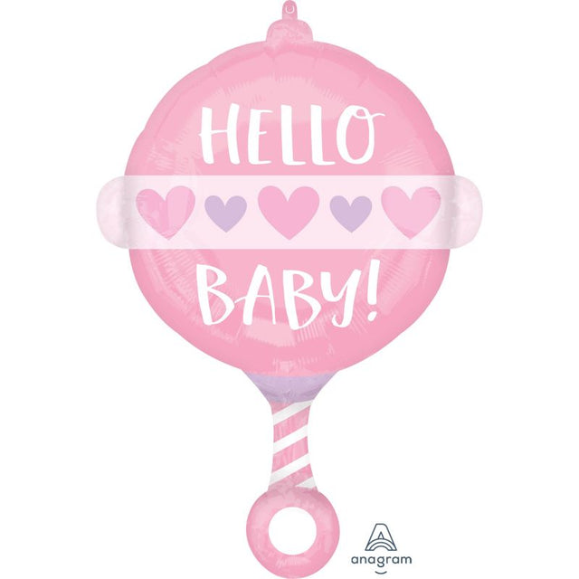 Brightly colored Standard Shape Baby Girl Rattle with 'Hello Baby' design, promoting sensory and motor skills for infants.