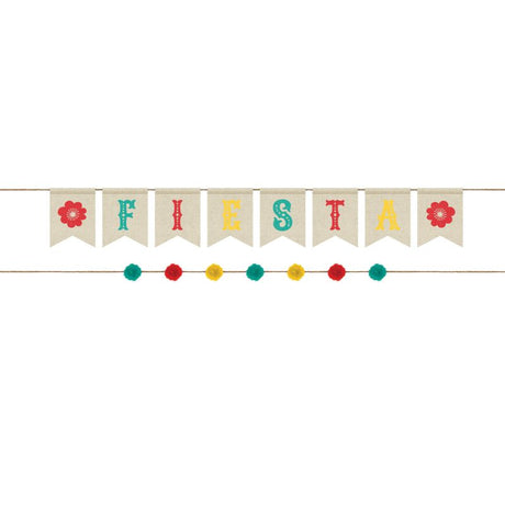 Colorful Fiesta Banner Kit with canvas and pom pom banners, perfect for decorating any festive celebration or event.