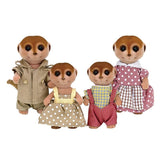 Sylvanian Families Meerkat Family set featuring four movable figures: Harry, Beatrix, Alfie, and Gail for imaginative play.