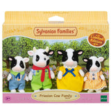 Four movable figures of the limited edition Sylvanian Families Fresian Cow Family, perfect for imaginative play and storytelling.