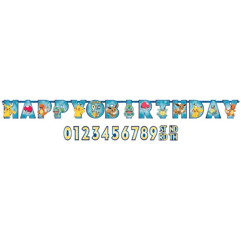 Pokémon Jumbo Happy Birthday Banner Kit with customizable age options and vibrant designs for unforgettable parties.