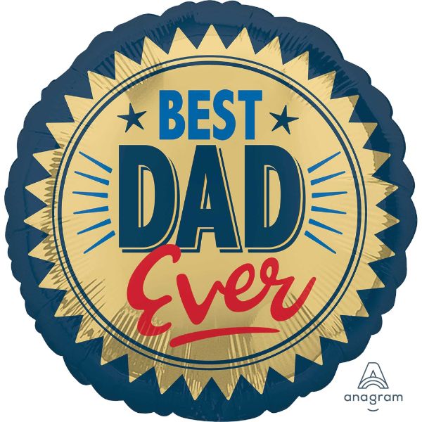 Gold "Best Dad Ever" foil balloon, 45cm, perfect for Father's Day or birthday celebrations, durable and self-sealing.