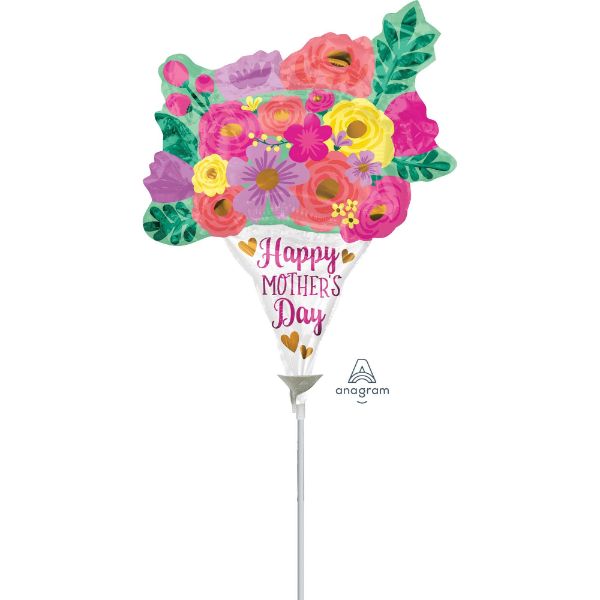 Mini Happy Mother's Day foil balloon featuring a colorful floral bouquet design, perfect for heartfelt celebrations.