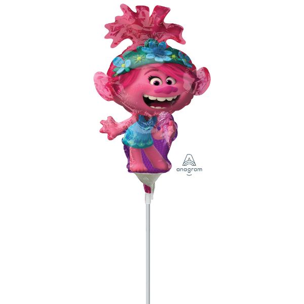 Vibrant Mini Shape Poppy balloon from Trolls World Tour, perfect for festive celebrations and themed events.