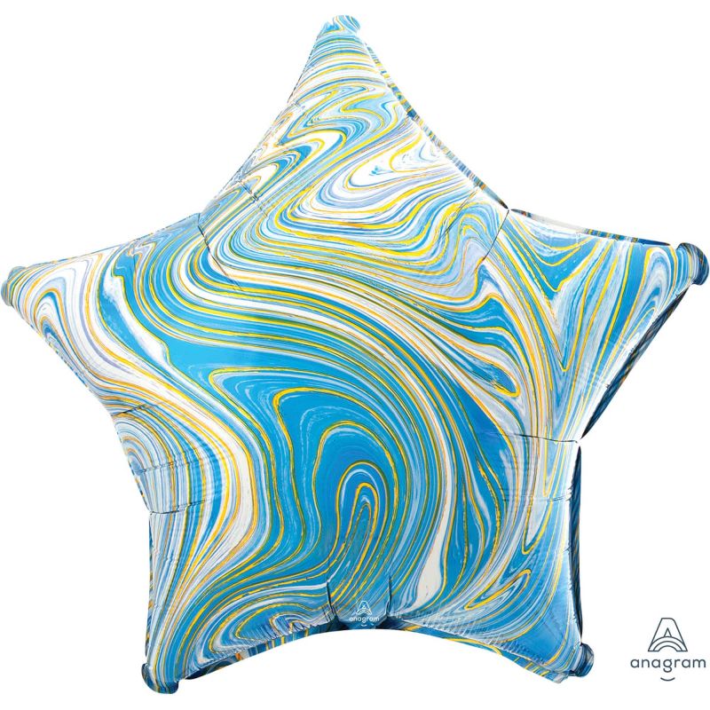 45cm Marblez Blue Star balloon in blue hues, self-sealing foil, perfect for celebrations and creating elegant decor.