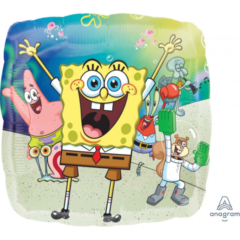 Vibrant 45cm Spongebob Squarepants foil balloon, perfect for birthday parties and themed celebrations, featuring cheerful colors.