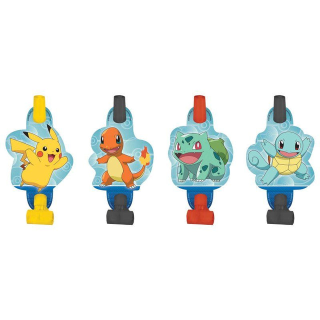 Colorful Pokémon-themed blowouts, pack of 8, perfect for parties and celebrations. Ideal for Pokémon fans and kids.