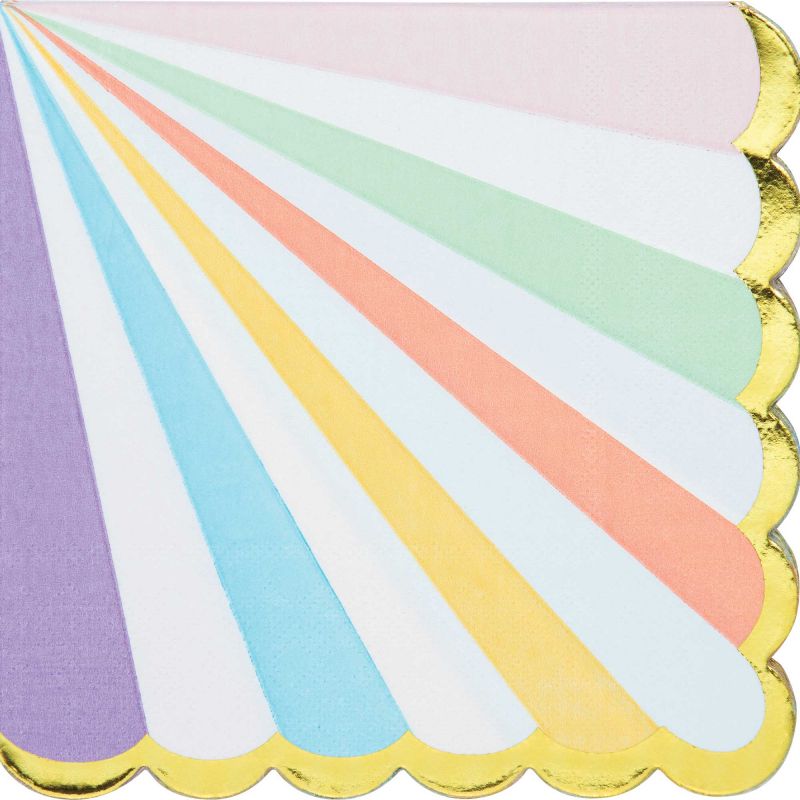 Pastel Celebrations Lunch Napkins Scalloped & Gold Foil (Pack of 16)