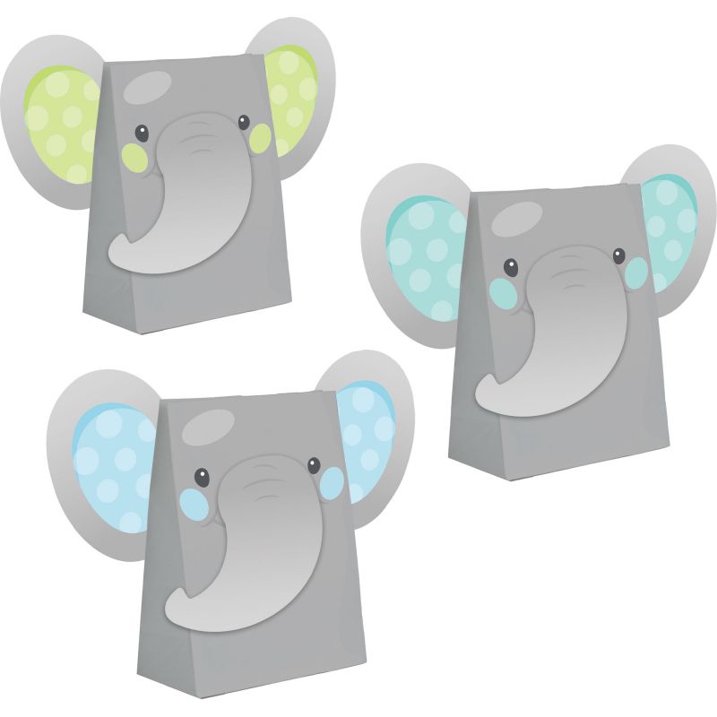 Enchanting Elephant Boy paper treat bags, 18cm x 11cm, pack of 8, perfect for parties and baby showers with whimsical designs.