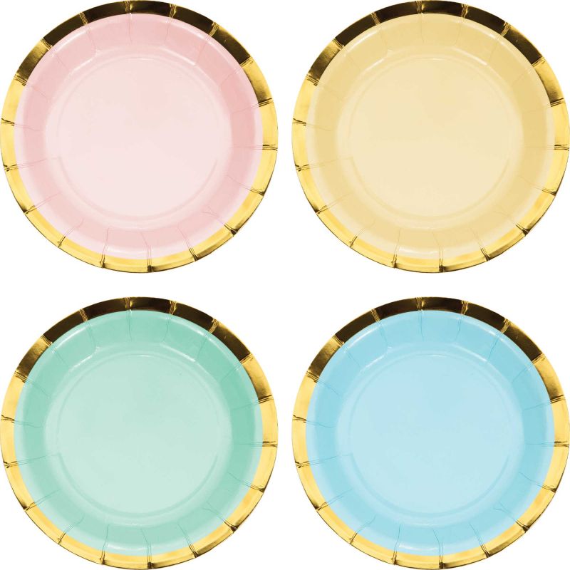 Pastel Celebrations Lunch Plates Scalloped & Gold Foil 18cm (Pack of 8)