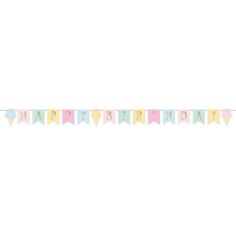 Ice Cream Party Decor Happy Birthday Ribbon Banner & Foil 15cm X 2.52m