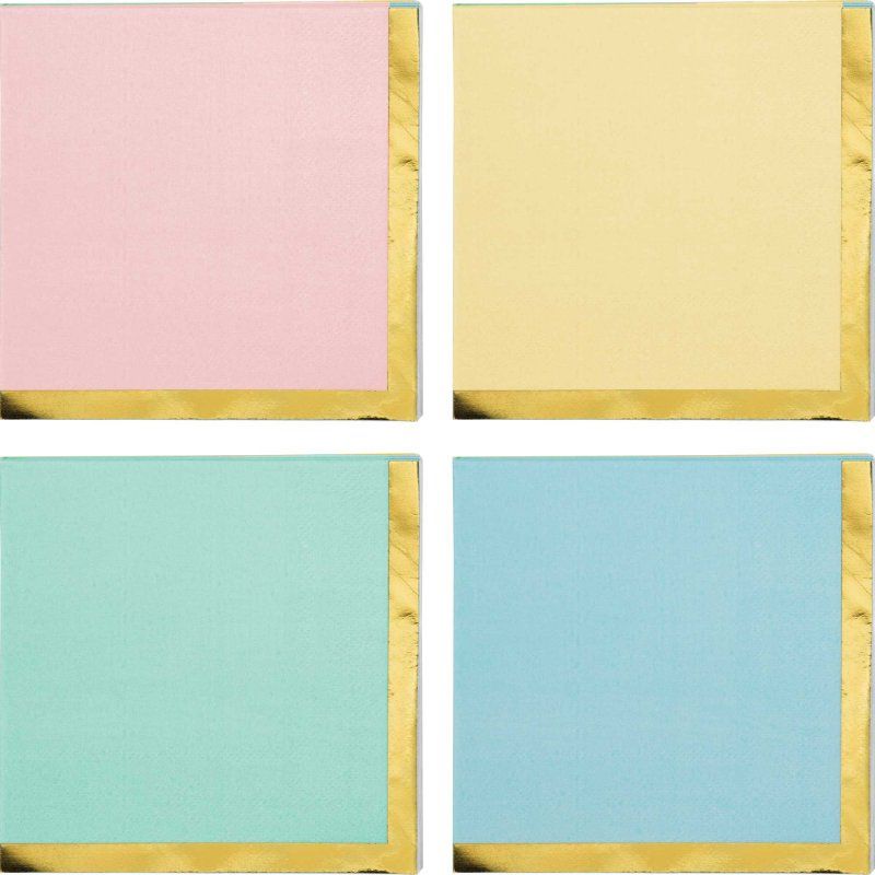 Pastel beverage napkins with scalloped edges and gold foil, perfect for elegant events and gatherings. Pack of 16.