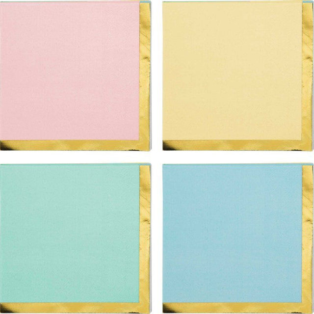 Pastel beverage napkins with scalloped edges and gold foil, perfect for elegant events and gatherings. Pack of 16.