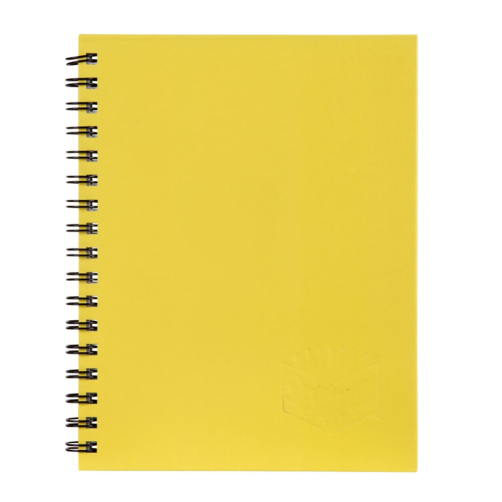 Bright yellow SPIRAX 511 hard cover notebook, 225x175mm, 200 pages, ruled lines, twin wire binding, ideal for notes and sketches.