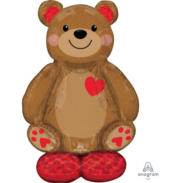 Airloonz Big Cuddly Teddy Foil Balloon, 86cm tall, ideal for celebrations, easy to inflate with straw, adds fun to events.