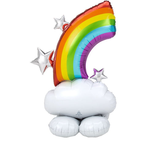 Vibrant 132cm foil balloon featuring a rainbow and clouds, ideal for cheerful celebrations and stylish decor.