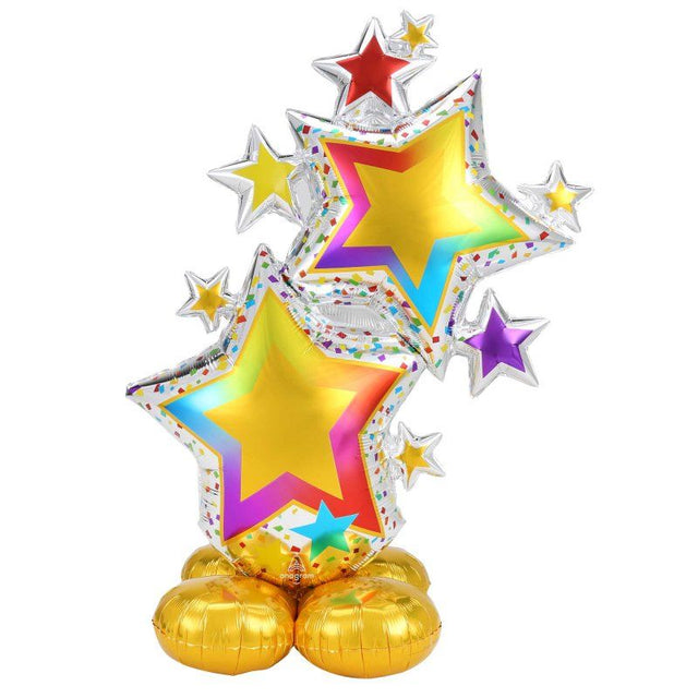 Vibrant 149cm AirLoonz Colourful Star Cluster foil balloon, perfect for festive celebrations and party décor.