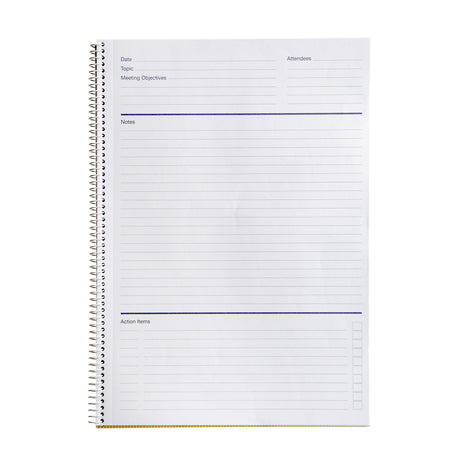 Spirax 705 Meeting Book A4 with 140 templated perforated pages for effective note-taking and organization.