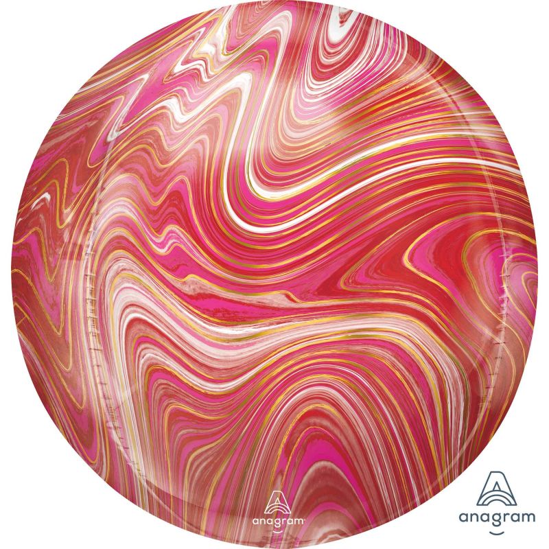 Orbz XL Red & Pink Marble foil balloon, 38cm x 40cm, vibrant colors, perfect for parties and celebrations.