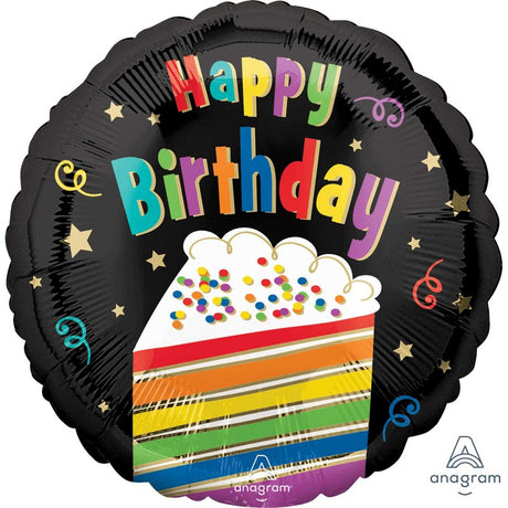 Colorful 45cm foil balloon featuring a rainbow cake design, perfect for birthday celebrations and festive events.